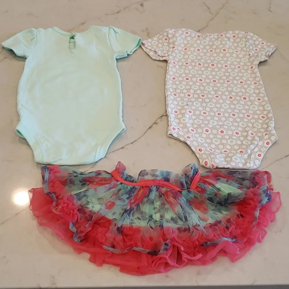 Pretty Tutu Bodysuit Set baby starters girl 9M Flower mint aqua pink grey Onsie - Picture 3 of 5